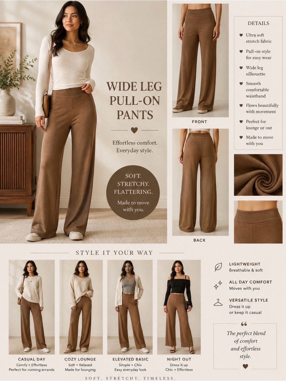 Naked Wardrobe‎ Butter Elastic Waist Wide Leg Pull on Pants, 2X